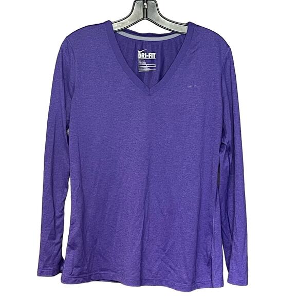Nike long sleeve purple shirt dri-fit vneck regular lightweight athletic size L - Picture 1 of 4